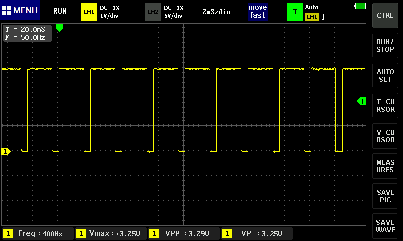 400 Hz - signál 2000uS (max)